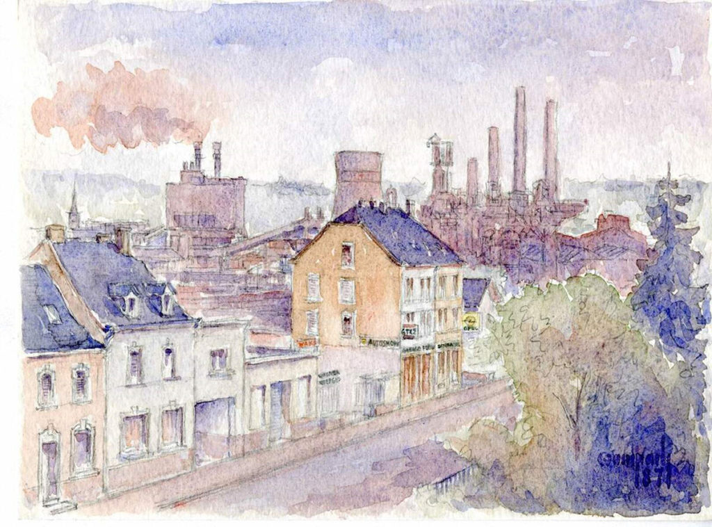 Watercolor of the Differdange factory (1987)